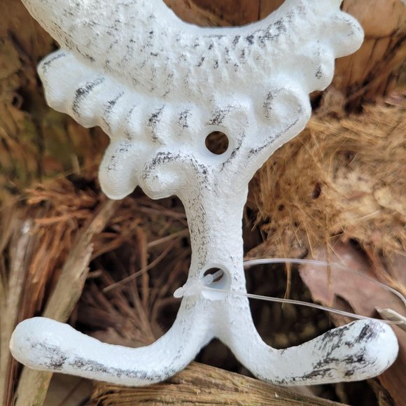 Iron Mermaid Double Wall Hook Distressed White 5" - Picture 3 of 8